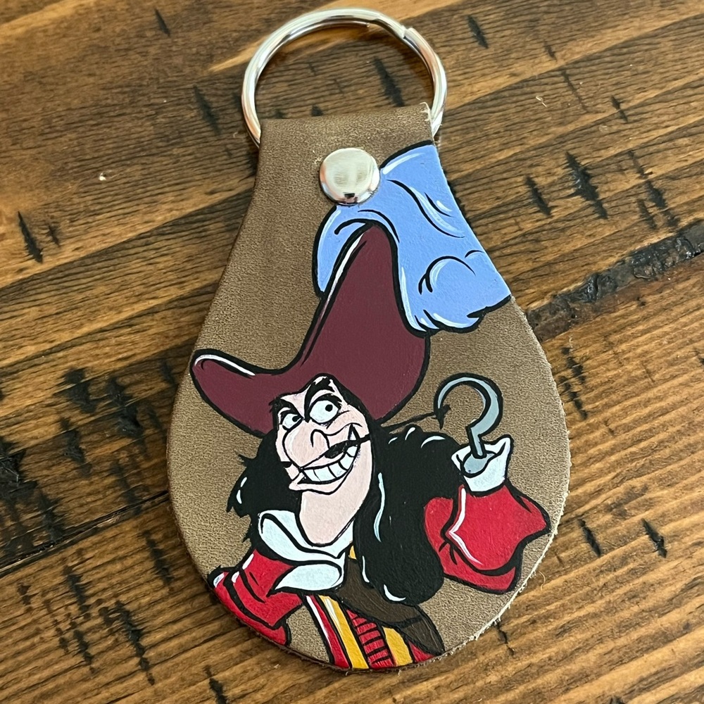 HAND PAINTED Adorable Cartoon Villain Pirate Leather Keychain!!